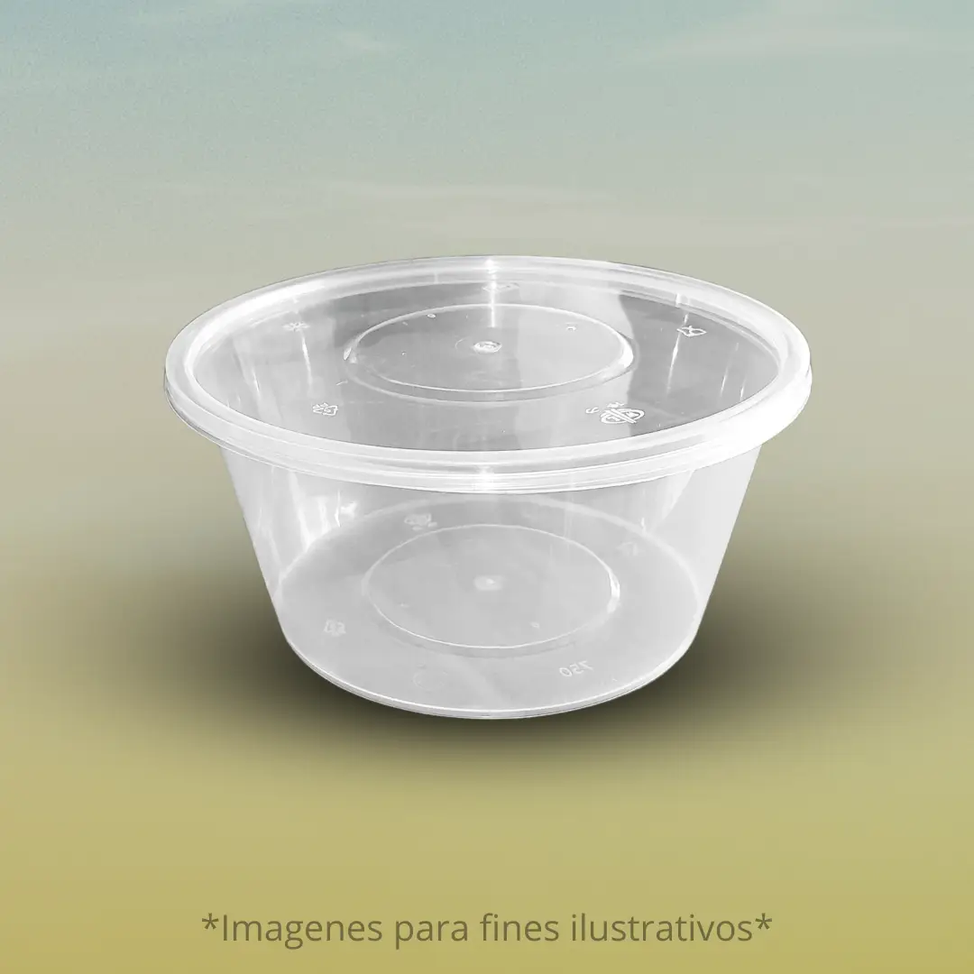 Taza redonda transparente PP de 750ml con tapadera