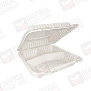 Contenedor Cuadrado Hueso plástico de 9"x9" con 3 Divisiones con bisagra