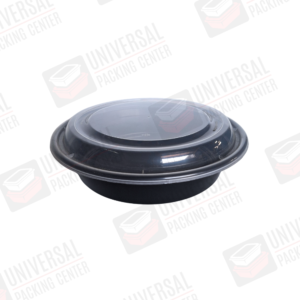 Envase Redondo Negro de Plástico PP de 24onz con tapadera