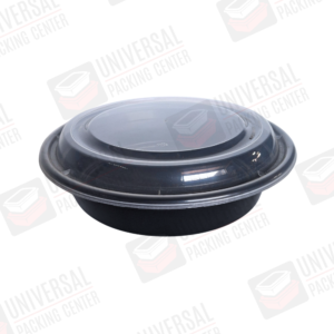 Envase Redondo Negro de Plástico PP de 32onz con tapadera