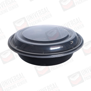 Envase Redondo Negro de Plástico PP de 40onz con tapadera
