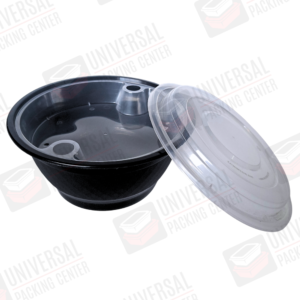 Envase Redondo Negro Doble Inserto de Plástico PP de 50onz con tapadera