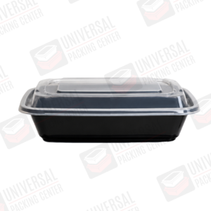 Envase Rectangular Negro de Plástico PP de 28onz con tapadera