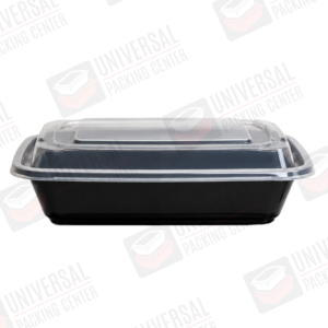 Envase Rectangular Negro de Plástico PP de 32onz con tapadera
