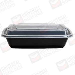 Envase Rectangular Negro de Plástico PP de 38onz con tapadera