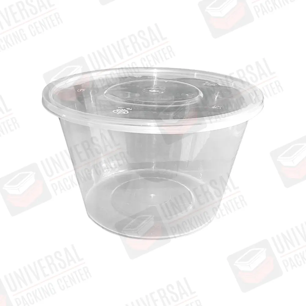Taza redonda transparente PP de 1000ml con tapadera