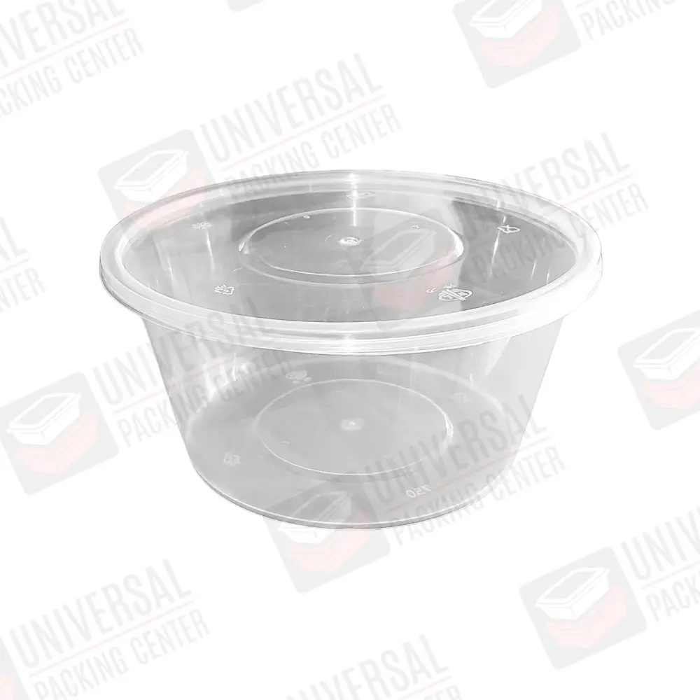 Taza redonda transparente PP de 750ml con tapadera